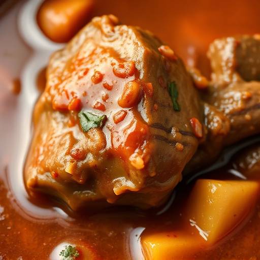 A close up of a hearty serving of Oxtail Stew, showing the tender oxtail meat and rich gravy.