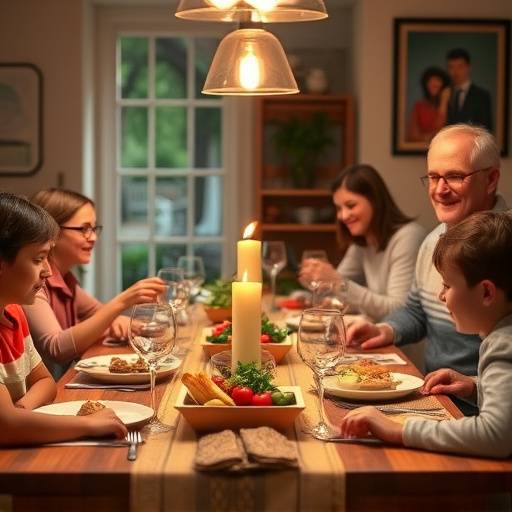 A family enjoying a meal together around a dining table.