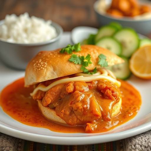 A quarter of a Bunny Chow filled with Durban curry