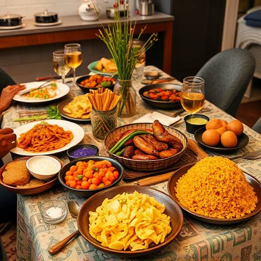 A table filled with traditional South African dishes.