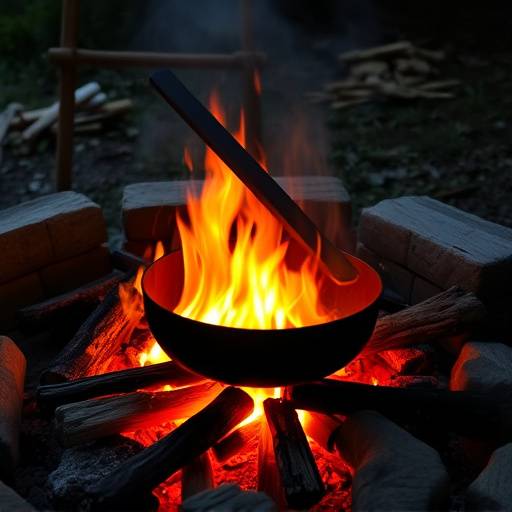 A traditional Potjiekos being cooked over an open fire